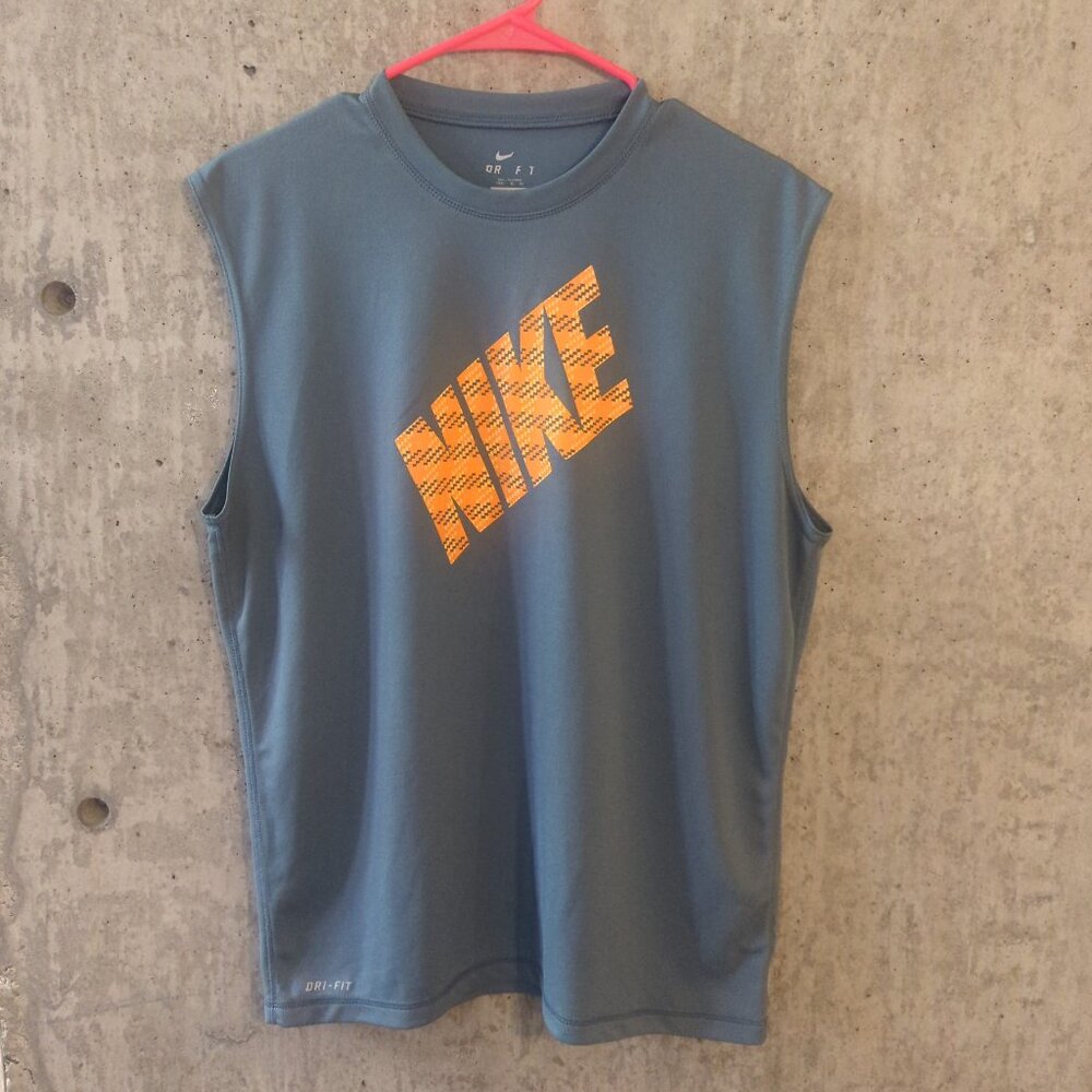 Nike Mens Medium Gray Tank Top Logo Dri Fit Gym Run Exercise Basketball